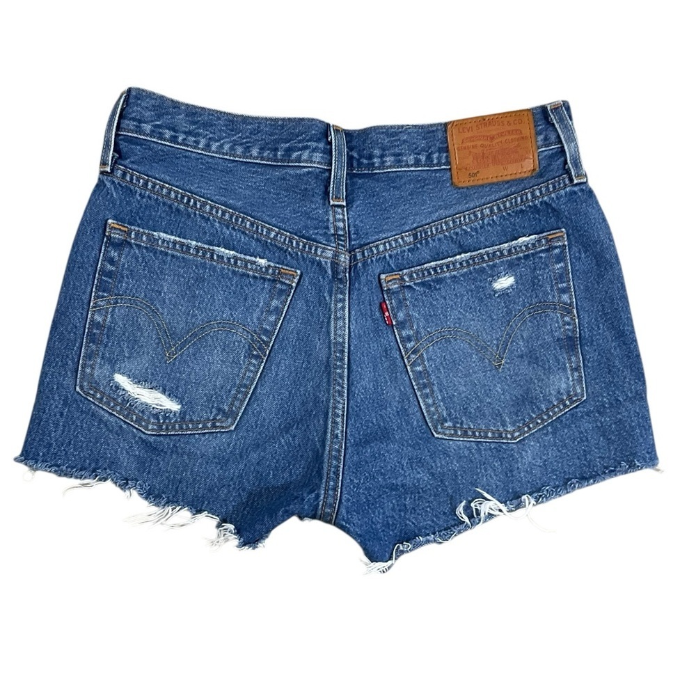 Levi’s Premium 501 High Rise Distressed Button Fly Denim Shorts Size 27 - Picture 2 of 10